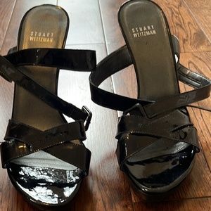 Stuart Weitzman black patent size 9 sandals; like NEW